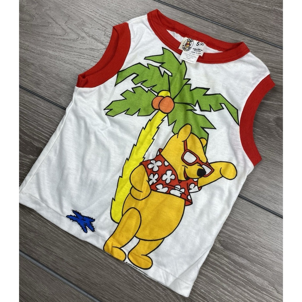 WDP Pooh & The Gang Toddler Vintage Sleeve Graphic Tank Top Island Theme White 4